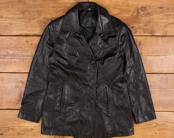 Vintage Jacqueline Ferrar leren jas S Peacoat Mob zwarte damesknop