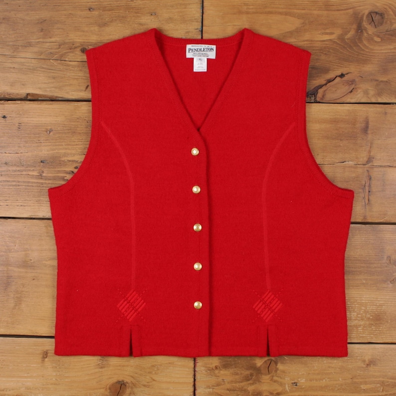 Vintage Pendleton Cardigan XL Vest Womens V-Neck Wool Red image 1