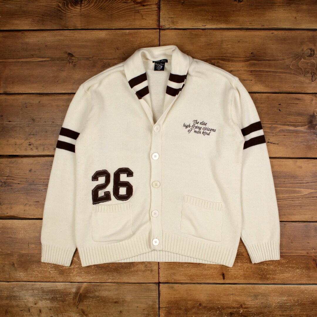 Vintage Bare Fox Cardigan 2XL Varsity V-neck Cream