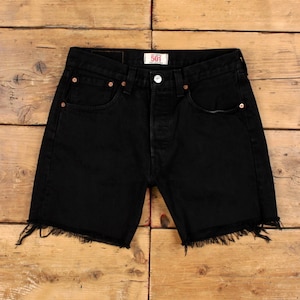 Vintage Levi&#39;s Denim Shorts 30 Levis 501 Raw Hem Jorts Dark Wash Bermuda Black