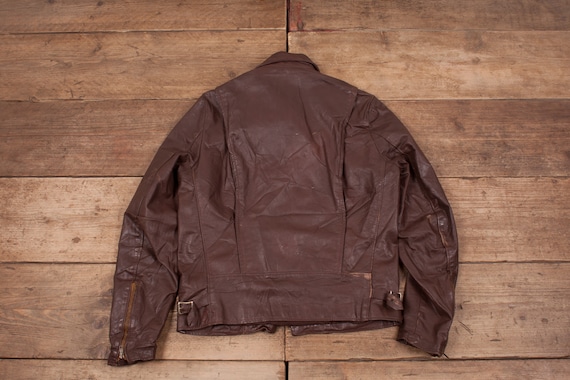 Vintage Brooks Leather Jacket Large Racer USA Made Talon Zip Brown