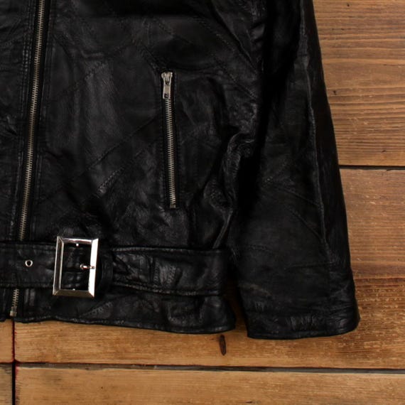 Vintage Leather Jacket XL 90s Biker Patchwork Black - Etsy