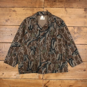 Vintage Mossy Oak Jacke L Herren 80er Jahre USA Camo 3 Pocket Jagd Overshirt Chore Bild 1
