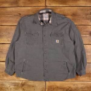 Vintage Carhartt Workwear Shirt Snap 2XL Herren Langarm Grau Fest