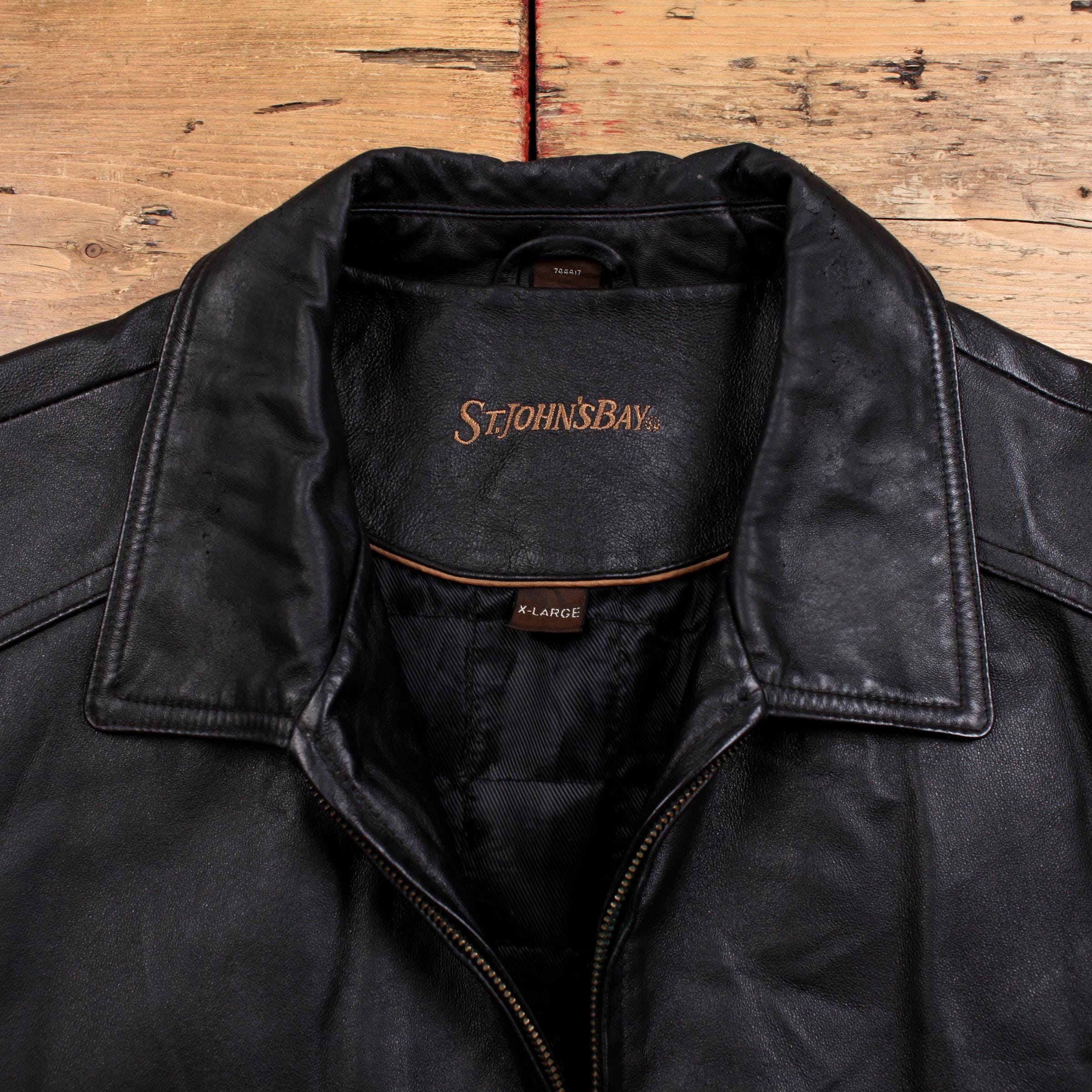 St. John's Bay Leather Jacket XL Mens 00s Black Moto Biker A2
