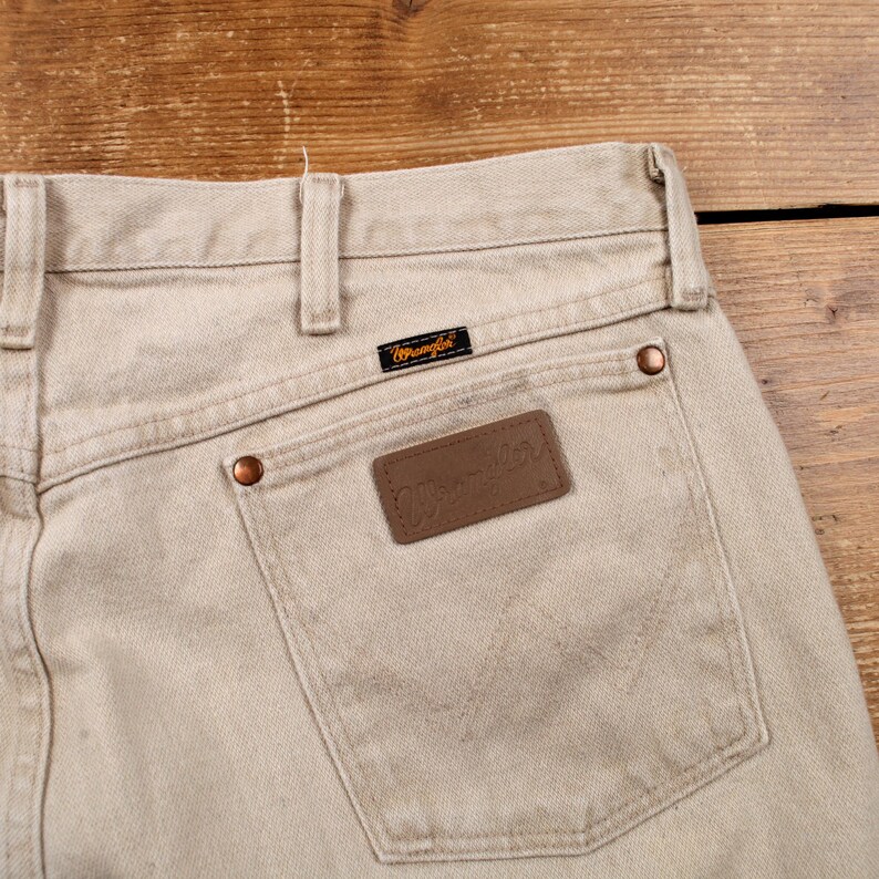 Vintage Wrangler Straight Jeans 38x34 90s Beige Zip Fly Mid Rise Denim Bild 4