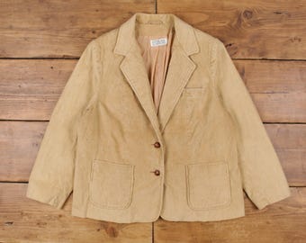 Giacca Blazer Vintage Extra Editions L anni '90 in velluto a coste beige in velluto a coste beige da donna