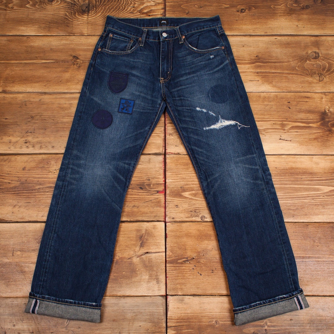 LEVI'S 501 x Stussy ダメージリペア 加工32×32 Stussy x Levi's Embossed 501 Jeans Stussy Rugged-Blue Men's