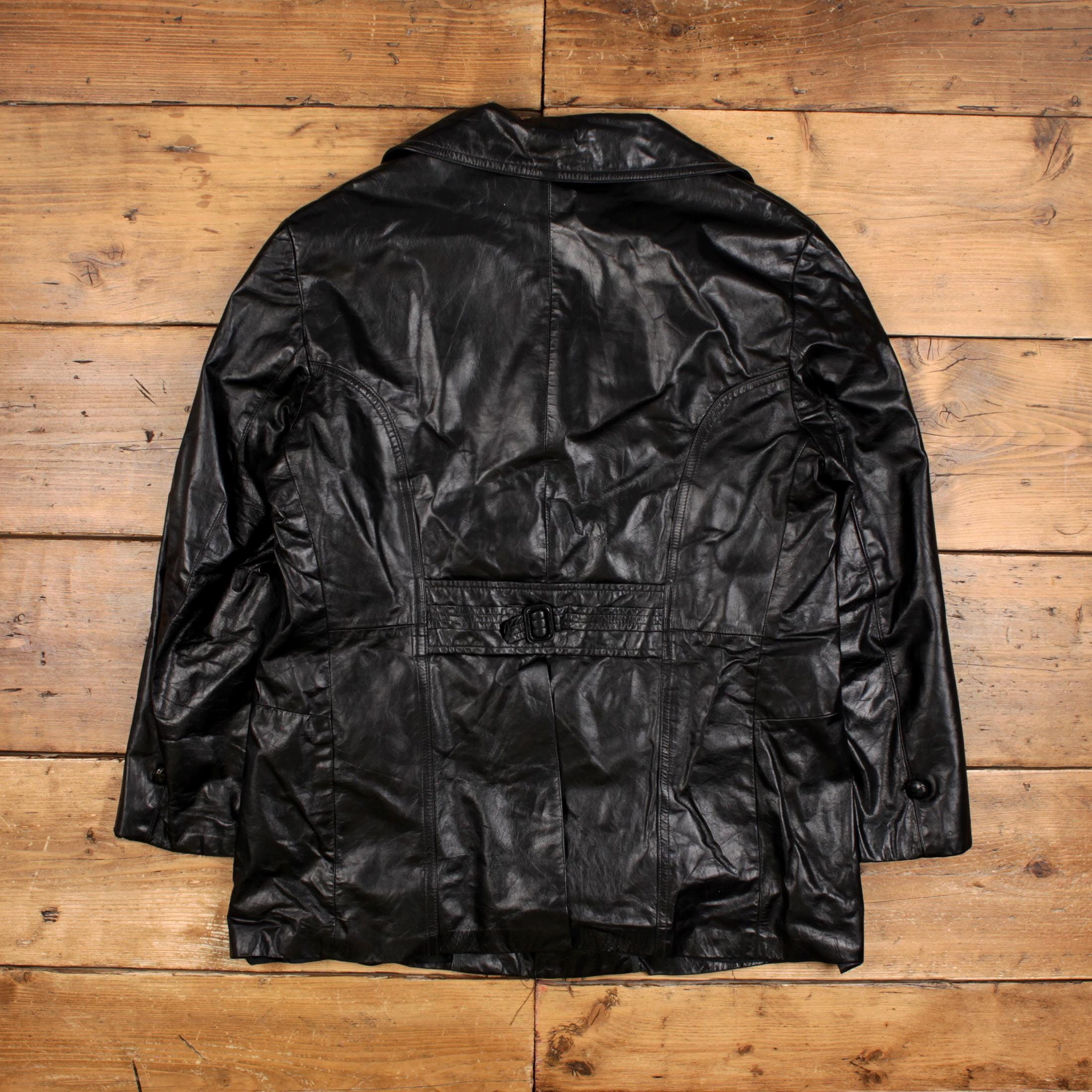 Vintage Leather Jacket XL 80s Car Coat Removable Liner Black - Etsy