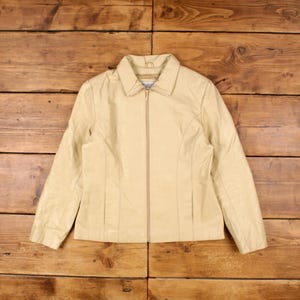 Veste en cuir Wilsons L crème femme vintage