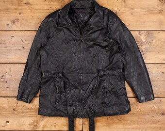 Vintage Kathy Ireland Leather Jacket L 90s Overcoat Black Womens Zip Etsy