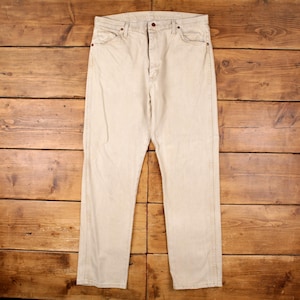 Vintage Wrangler Straight Jeans 38x34 90s Beige Zip Fly Mid Rise Denim Bild 1