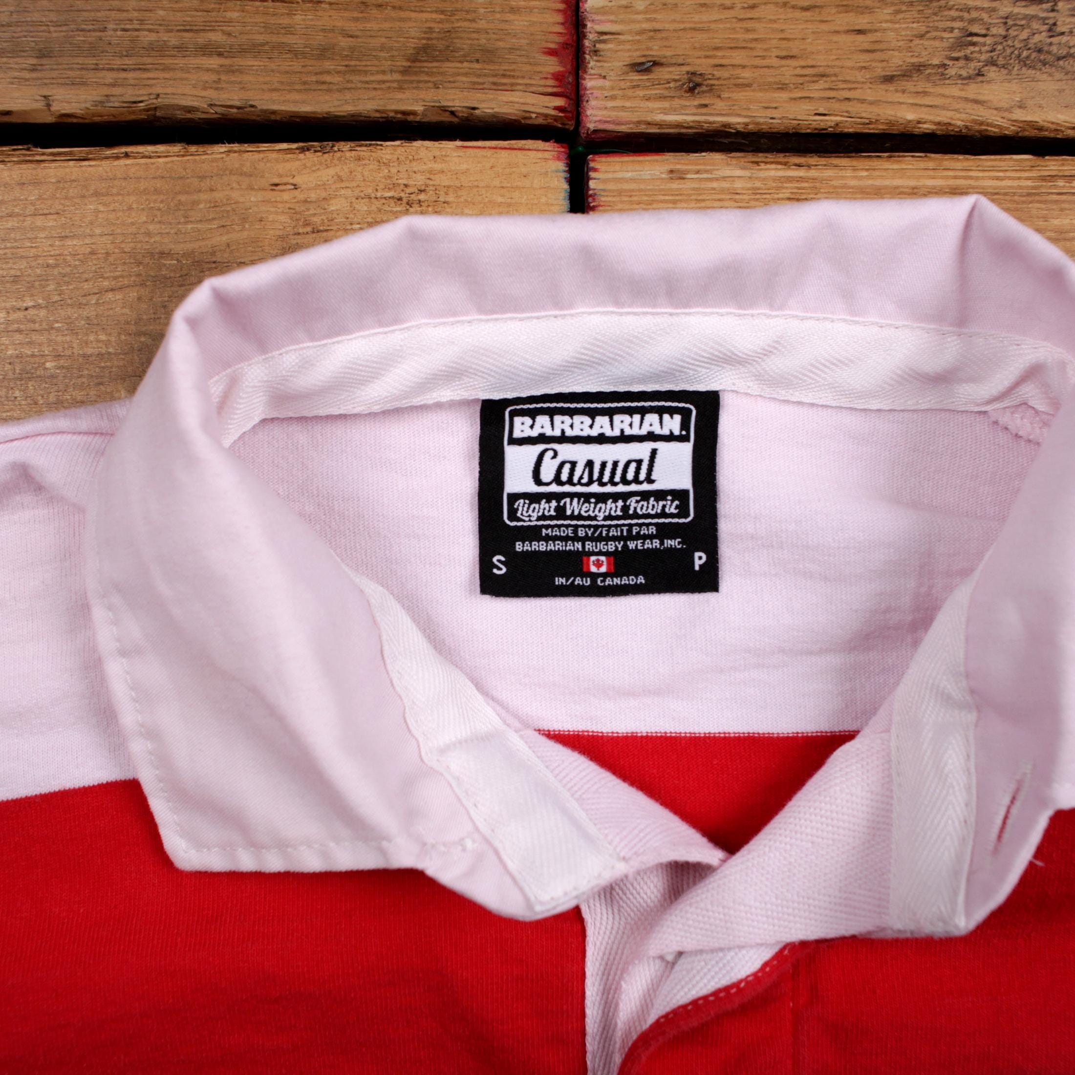 Vintage Rugby T Shirt Medium Barbarian Long Sleeve Stripe Red Tee