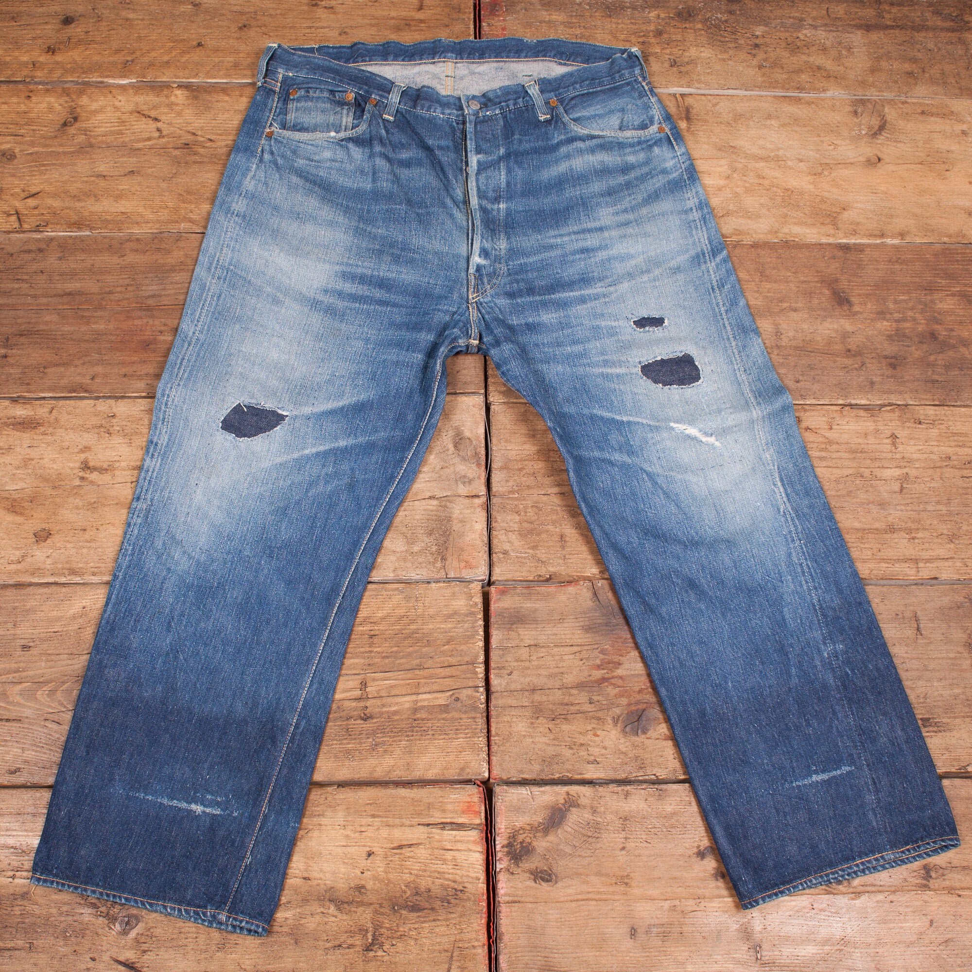 Image of Levis True Vintage 501 Pre 1955 Denim Jeans. Hidden Rivets Big E One Side Tab. Mens 40 X 32. Hw31