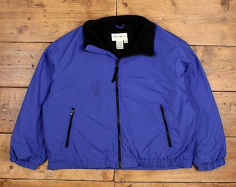 EDDIE BAUER Blue Fleece Bomber Jacket Men's Size L - Etsy