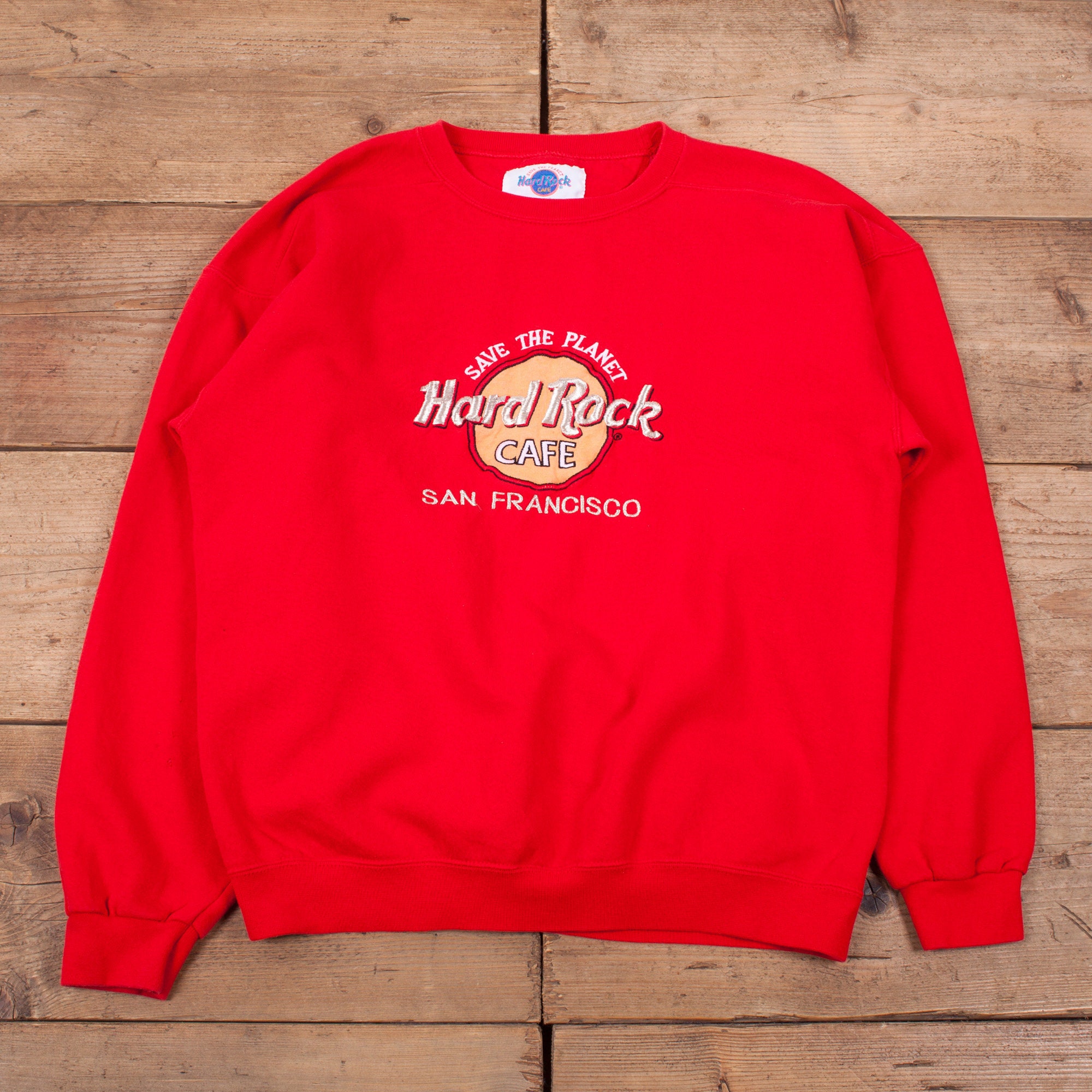 Image of Mens Vintage 90S Hard Rock Cafe Red San Francisco Usa Sweatshirt M 40" R19321
