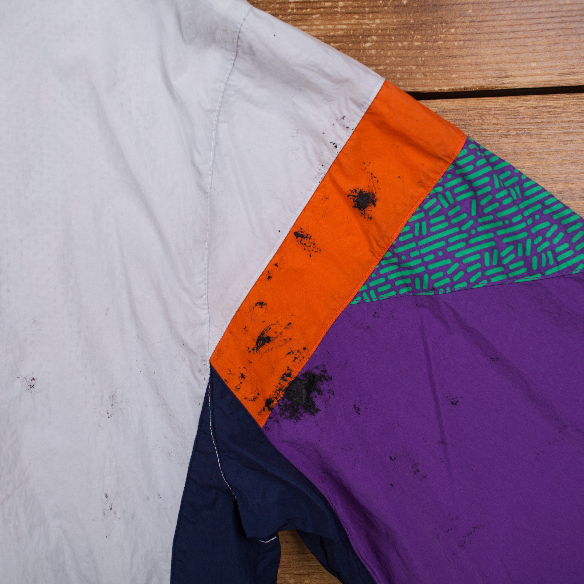 Vintage Champion Windbreaker Jacket XL Geometric White Zip