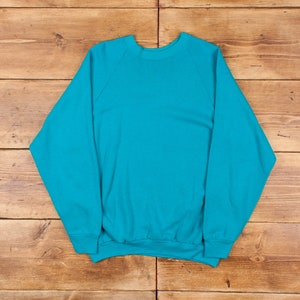 vintage Fruit Of The Loom Blank Sweatshirt XL Slim 80s USA Made Raglan Blue