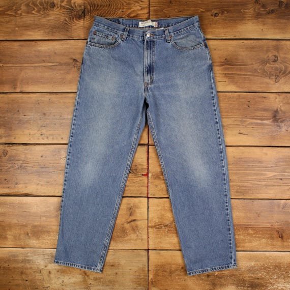Levis 550 Jeans 36x32 Blue Relaxed Taper Faded Zip Fly Red Tab Made In Denim