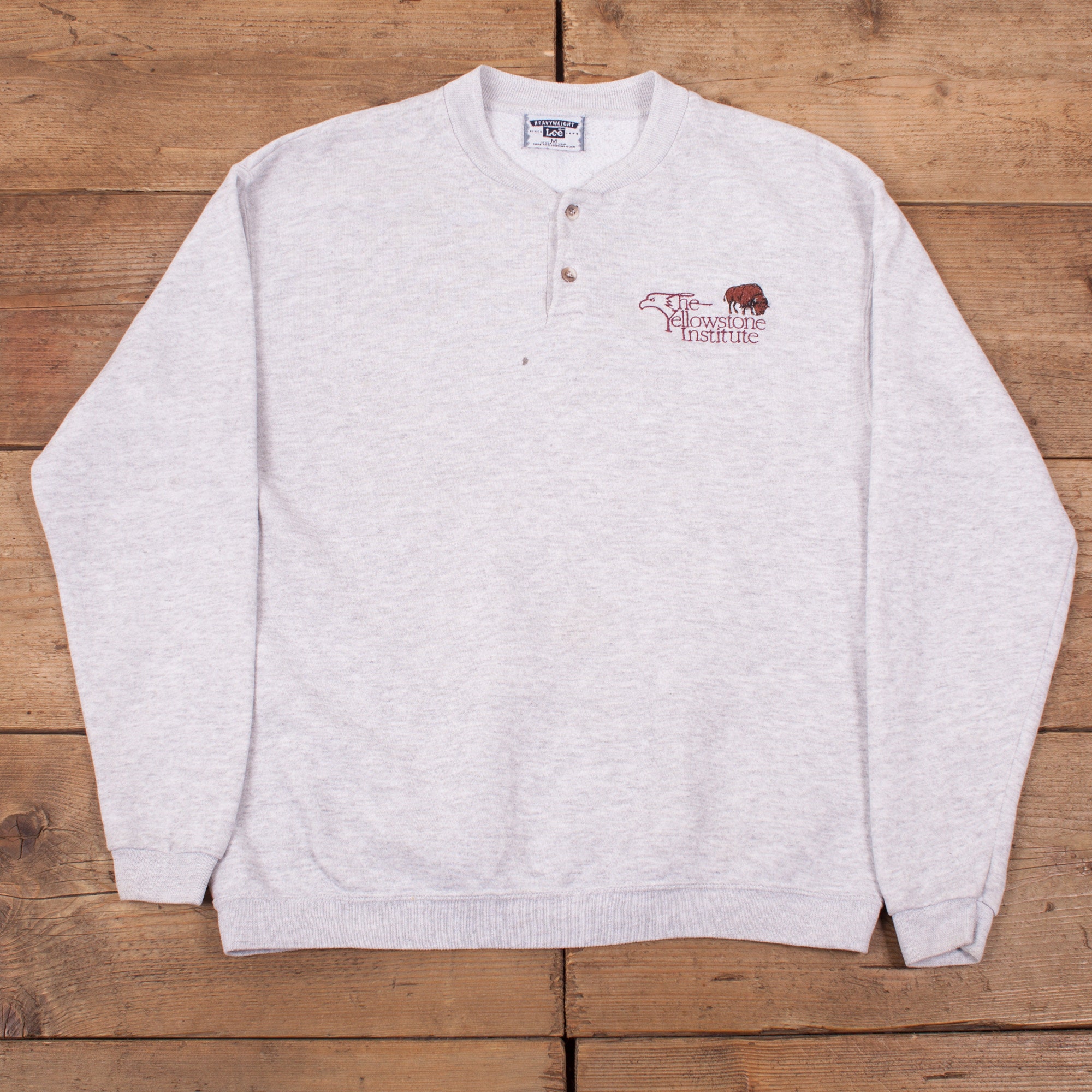 Image of Mens Vintage 90S Lee Grey Heavyweight Henley Sweatshirt Medium Usa 40" R19003