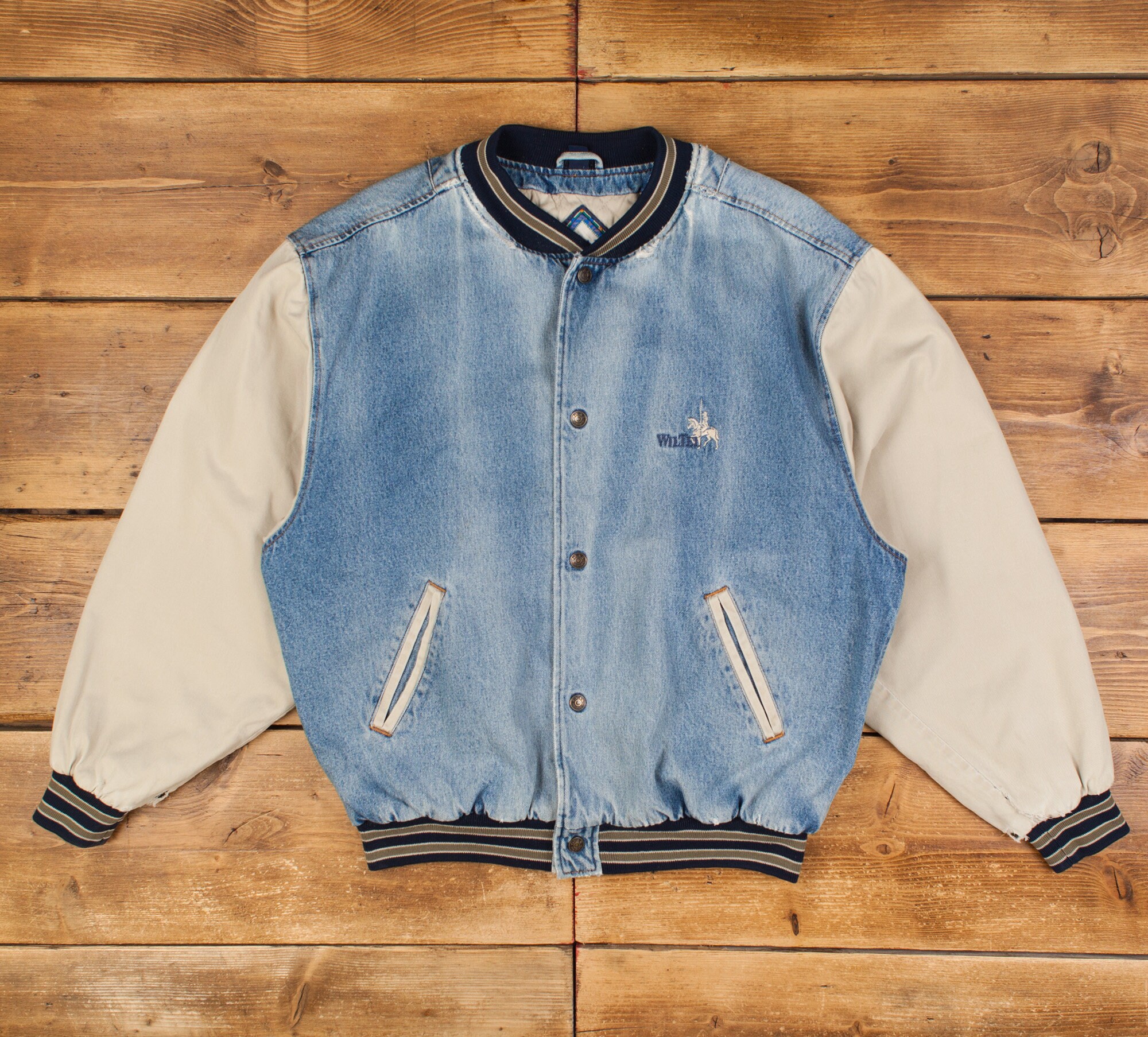 Denim Vintage Blue Varsity Jacket NO FEAR Denim Blue Varsity