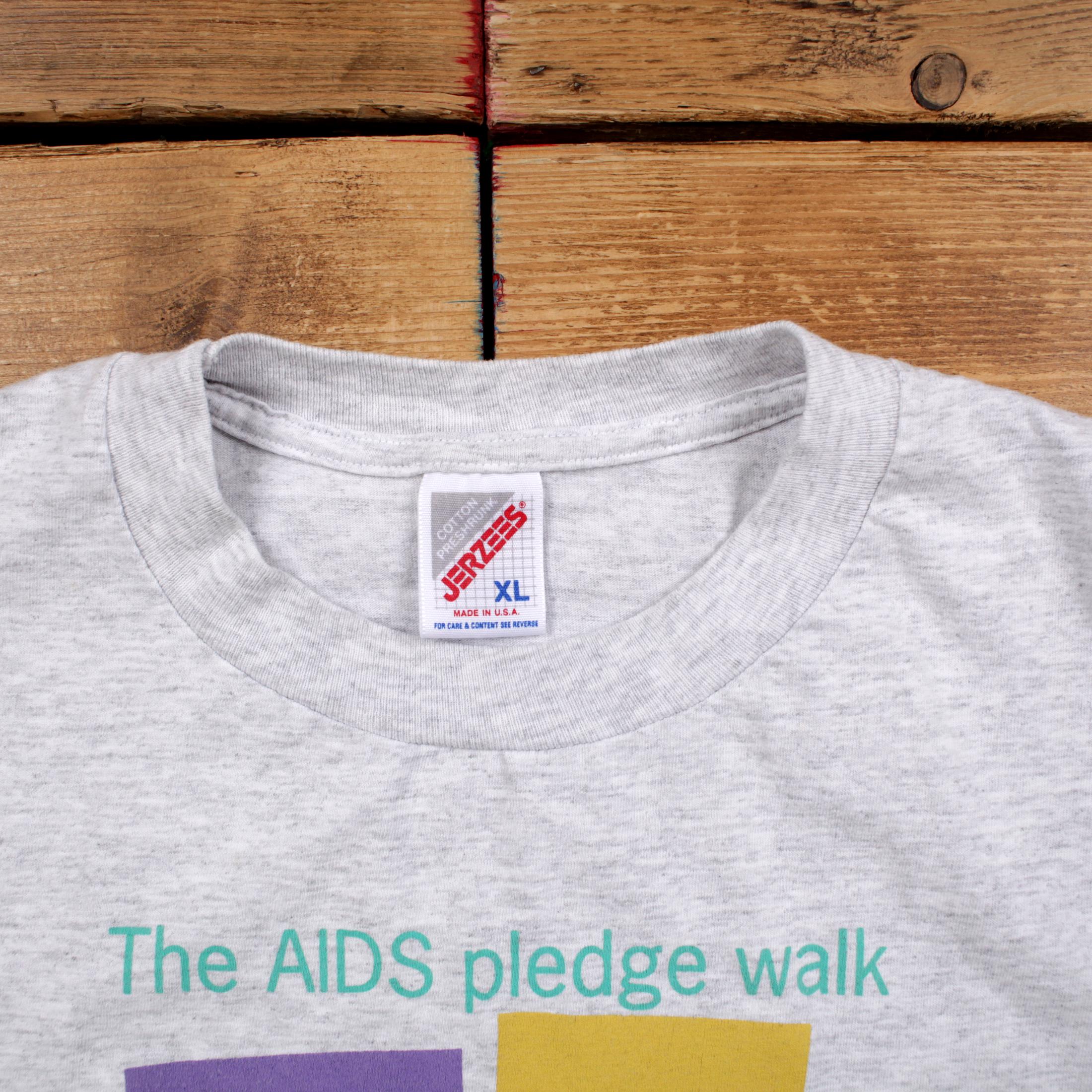 Vintage Jerzees Graphic T Shirt Large 90s USA Made Charity Grey