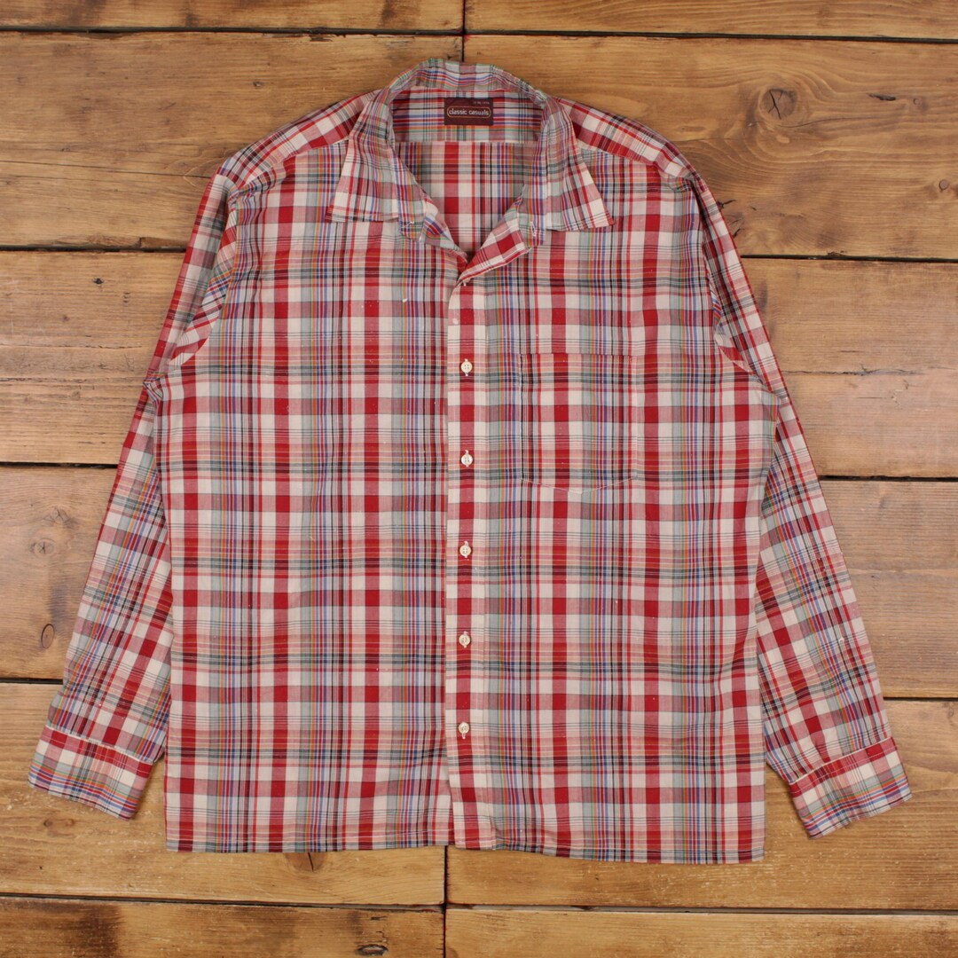 Vintage Classic Casuals Check Shirt Button XL 90s Mens Long Sleeve Red ...