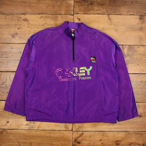 Vintage Surf Style Windbreaker Jacket 2XL 90s 1/4 Zip Holographic Purple