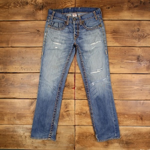 Vintage True Religion jeans broek broek 33 x 34 VS gemaakt noodlijdend Y2K blauw