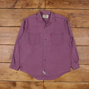 Vintage Levi&#39;s Denim Shirt Button L Mens Long Sleeve Purple Solid