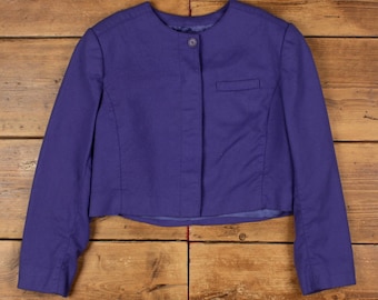 Blazer en laine Pendleton vintage S pour femmes fabriqué aux États-Unis des années 80 sans col violet court