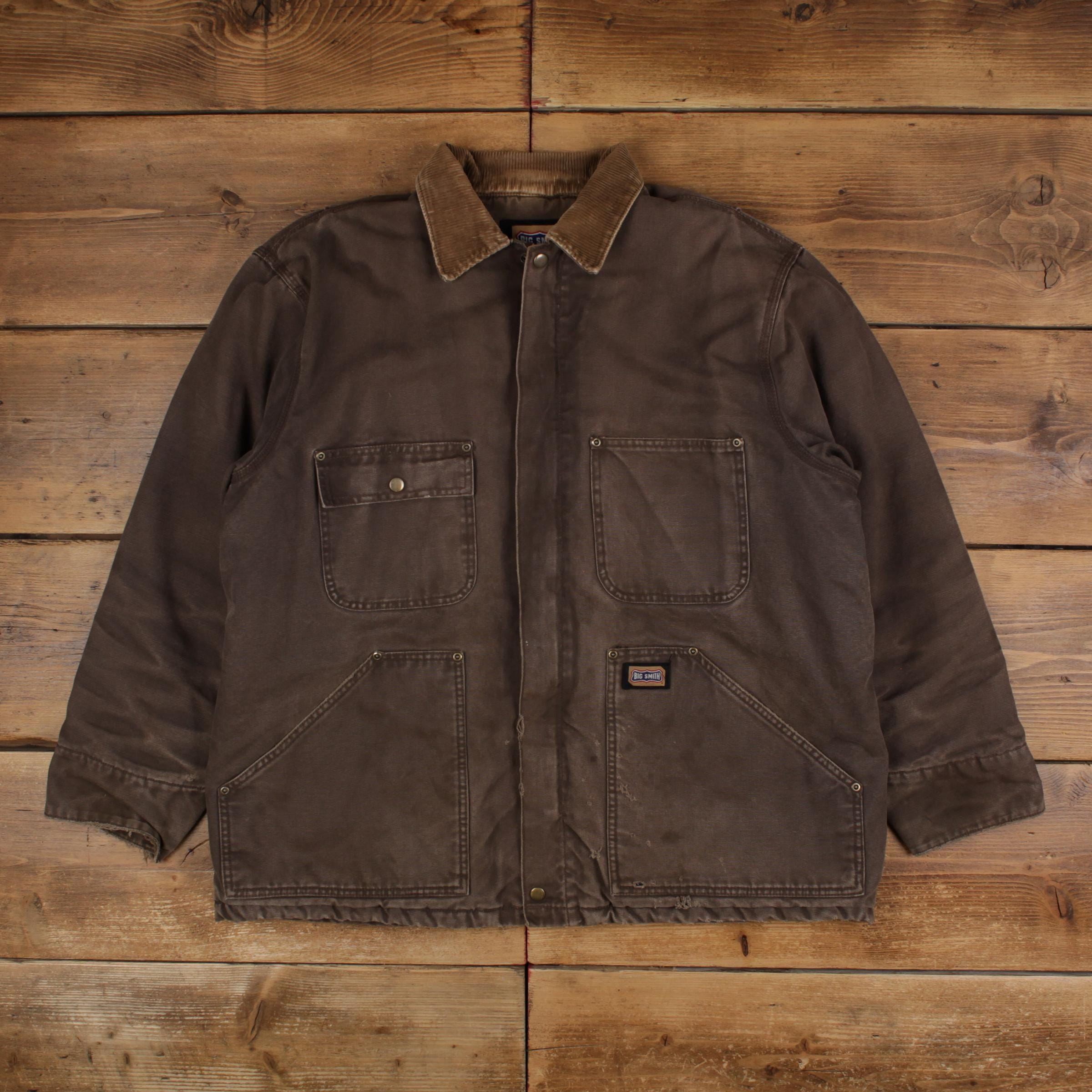 Vintage Big Smith Workwear Jacket XL Mens Brown Canvas Cord Collar