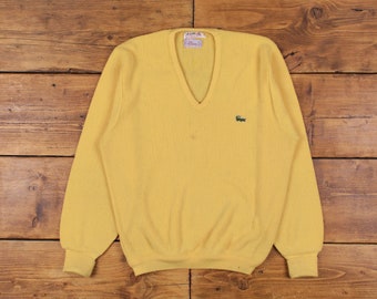 Vintage Lacoste Pullover Pullover M 70s I-Zod USA Made Logo V-Neck Gelb
