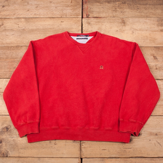 Vintage Tommy Hilfiger Logo XL Red Crew Neck Jumper - Etsy