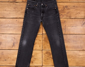 vintage Jeans Levis 501 31 x 29, délavage foncé droit denim noir rouge