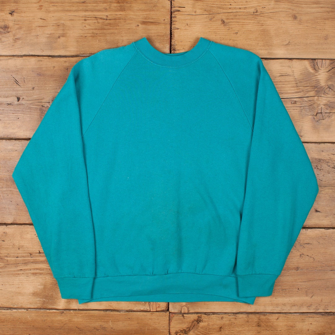 Vintage Blank Teal Sweatshirt L 90s Green Roundneck Pullover - Etsy