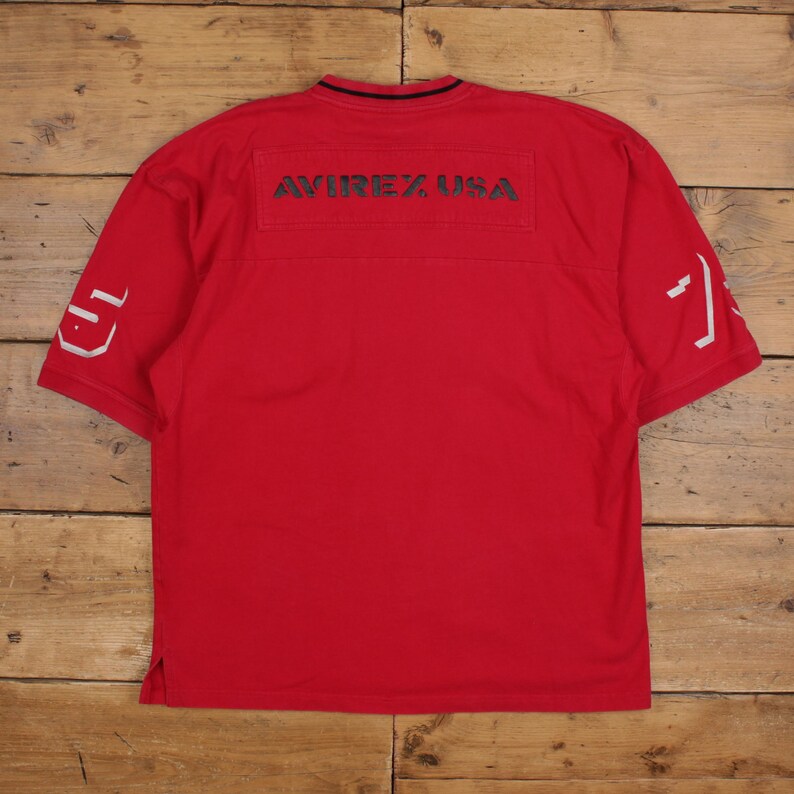 Vintage Avirex T-shirt 2XL Mens 00s V-neck Jersey Red Streetwear Y2k Hip Hop image 2