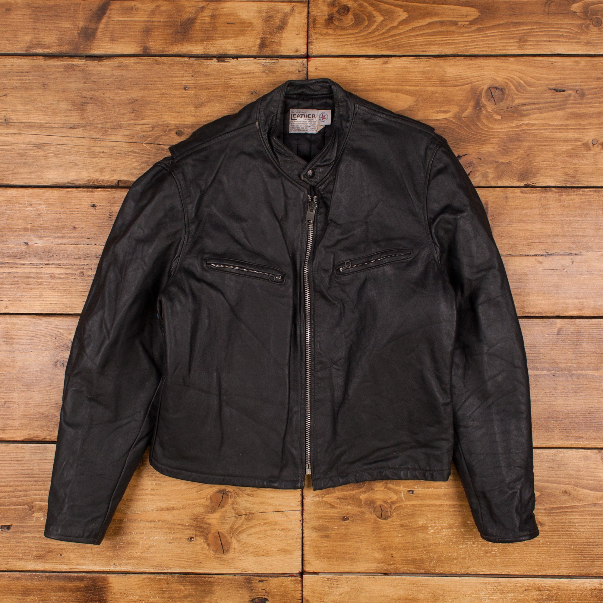 Vintage Leather Jacket L 80s Biker USA Made Black Zip - Etsy