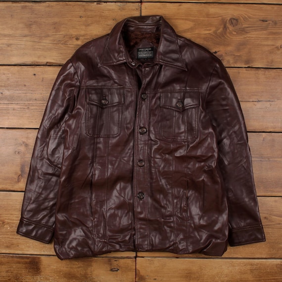 Vintage National Shirt Shops Leather Jacket L 90s Sportswear Coast