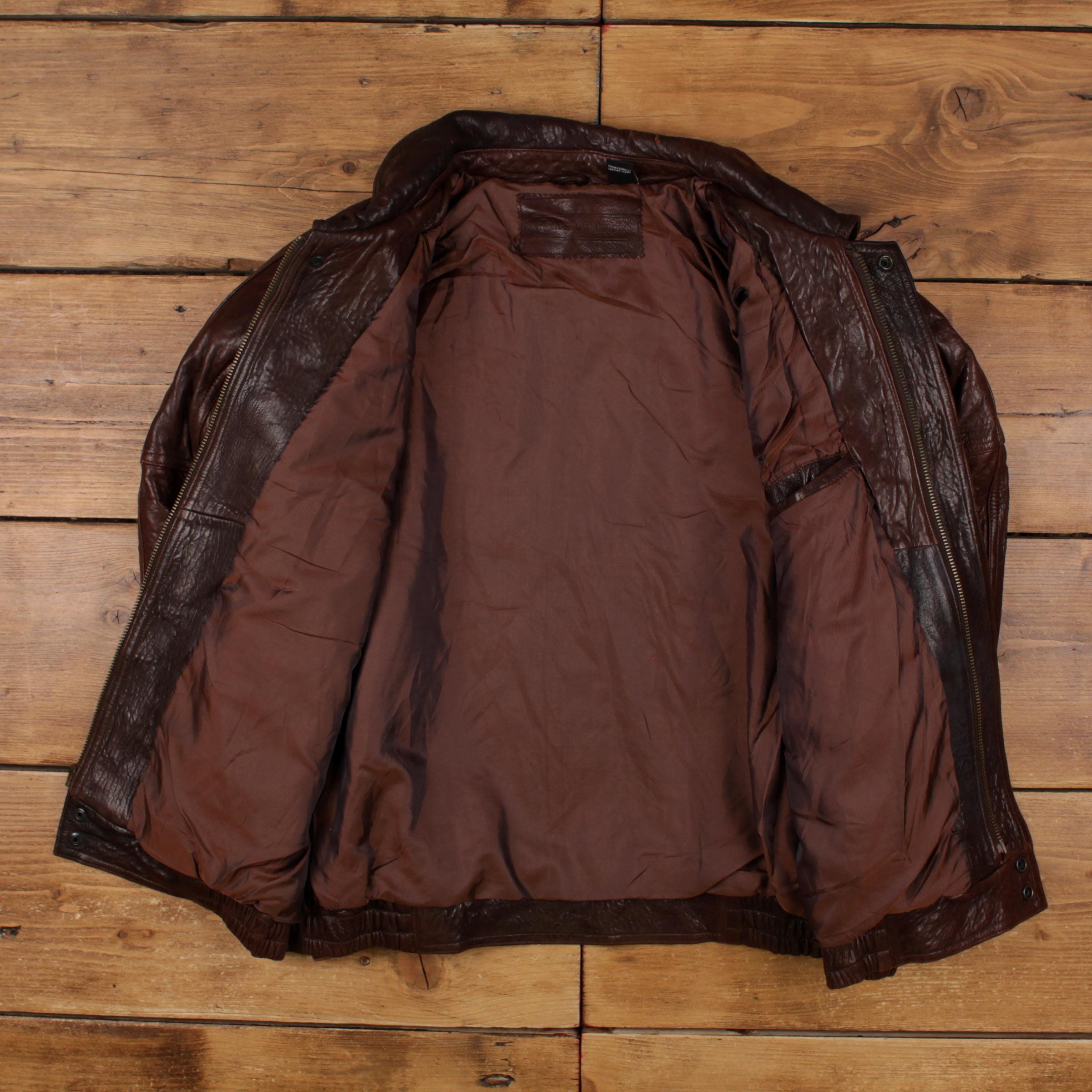 Vintage Croft and Barrow Leather Jacket XL 90s Flight Bomber Brown