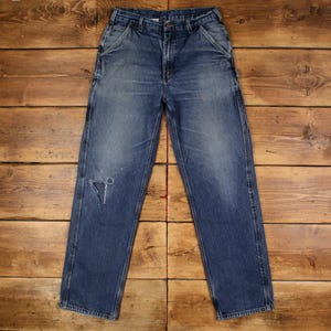 Vintage Carhartt Carpenter Pants Trousers 33x36 Denim Jeans Mens Straight Blue