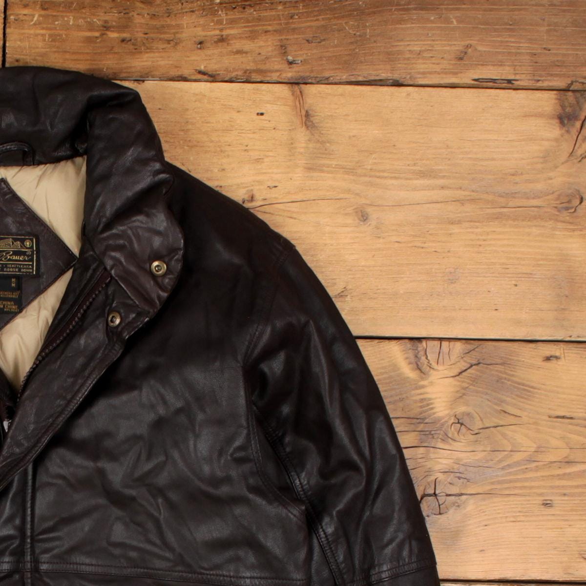 Vintage Eddie Bauer Leather Down Jacket M Mens 80s Brown Dark Full 