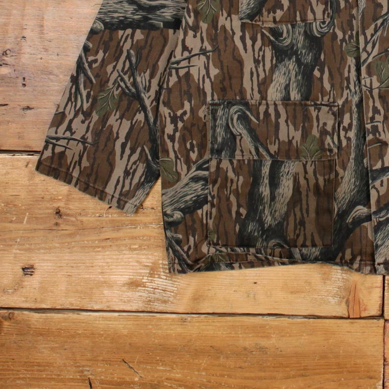 Vintage Mossy Oak Jacke L Herren 80er Jahre USA Camo 3 Pocket Jagd Overshirt Chore Bild 7