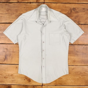 Vintage Sears Casual Hemdenknopf L 70er Jahre Perma-Prest Golden Comfort Herren Blau