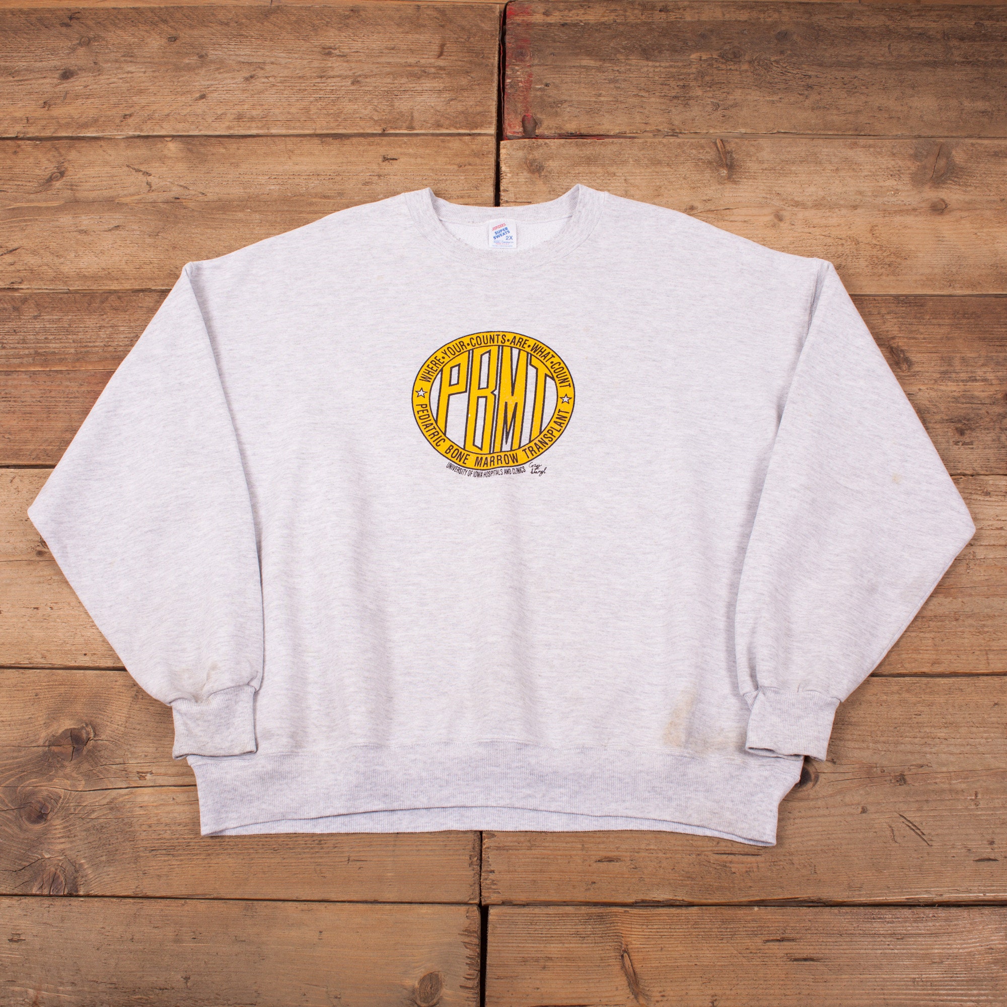 Image of Mens Vintage 90S Jerzees Grey Graphic Print Sweatshirt Usa Made 2xl 52" R17950