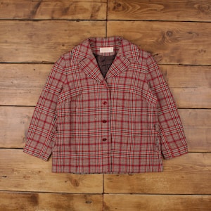 Vintage Pendleton Wool Jacket L 70s Blazer USA Made Plaid Red Womens