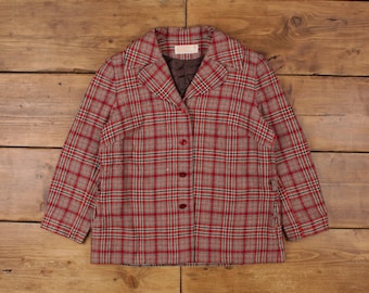 Vintage Pendleton Wool Jacket L 70s Blazer USA Made Plaid Red Womens
