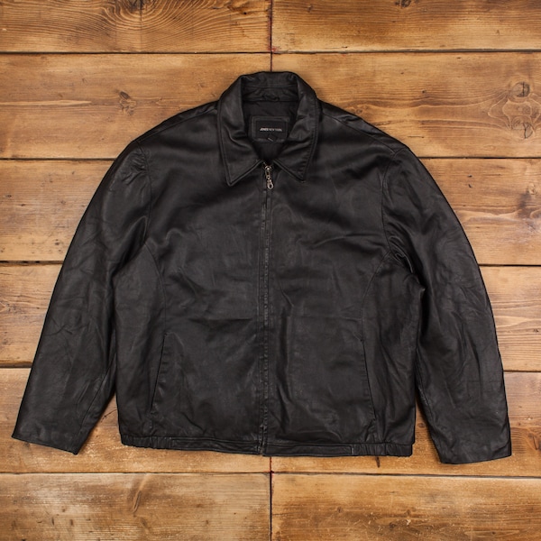 vintage Jones New York veste en cuir 2XL 90s papa moto noir zip