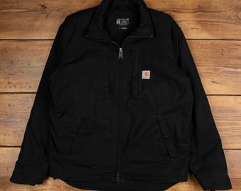 Chaqueta de trabajo Carhartt, talla M para hombre, estilo años 2000, negra, corte holgado, con cremallera completa.