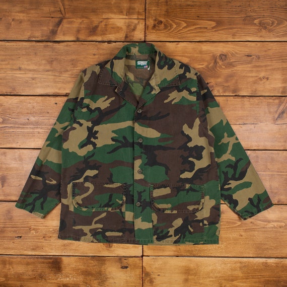 Vintage Saftbak Hunting Shirt Button L USA Made 80s Army Camo